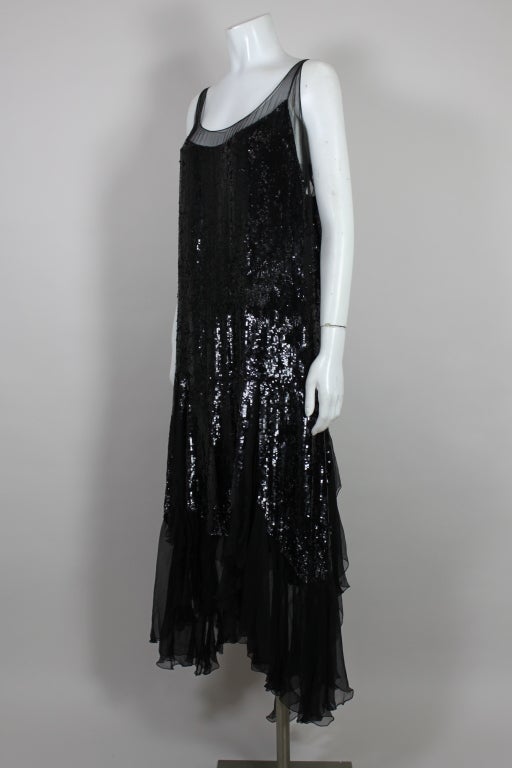 Women's 1920's Jet Black Sequined Chiffon Flapper Dress