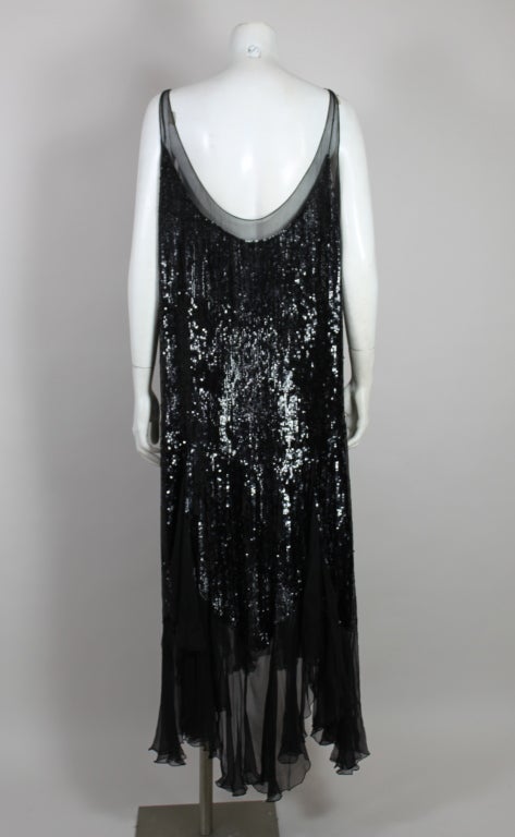 1920's Jet Black Sequined Chiffon Flapper Dress 2