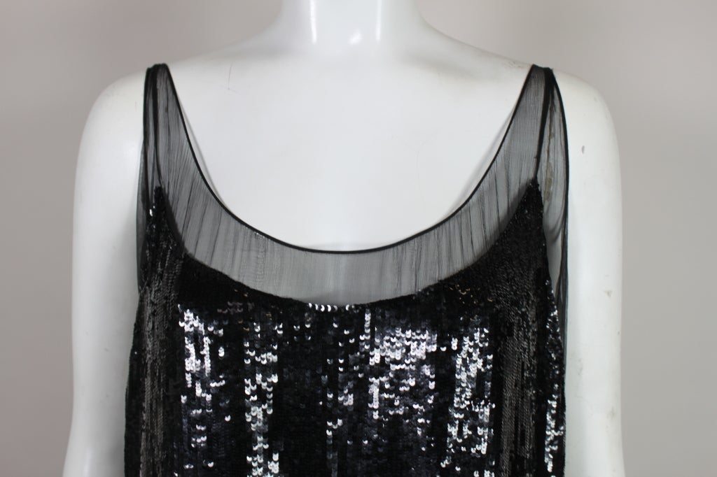 1920's Jet Black Sequined Chiffon Flapper Dress 4