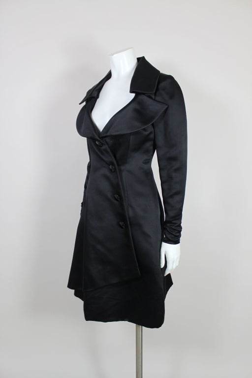 1990's Lifetime Givenchy Couture Black Satin Coat Dress In Excellent Condition For Sale In Los Angeles, CA