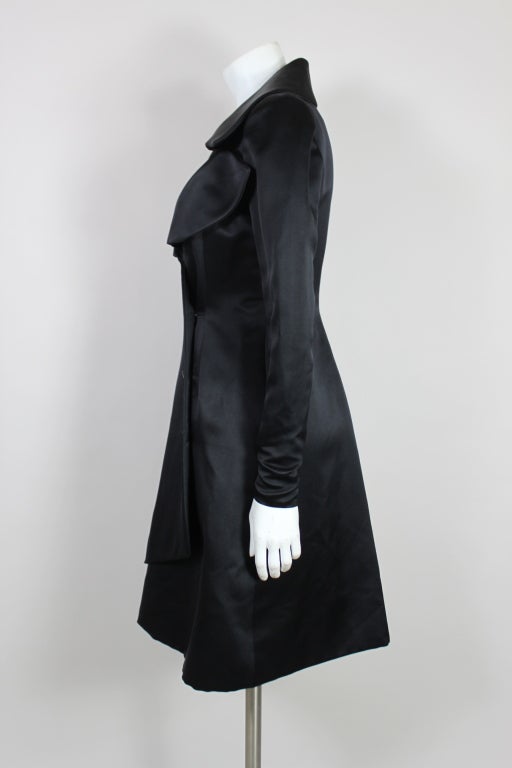 Women's 1990's Lifetime Givenchy Couture Black Satin Coat Dress For Sale