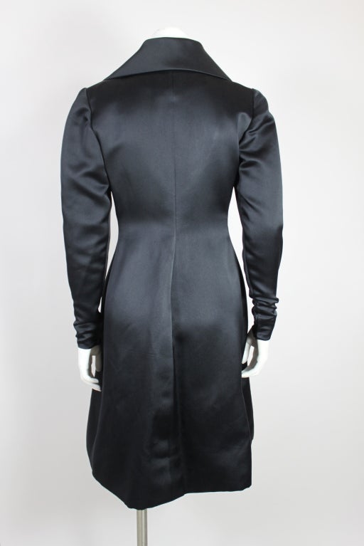 1990's Lifetime Givenchy Couture Black Satin Coat Dress For Sale 1