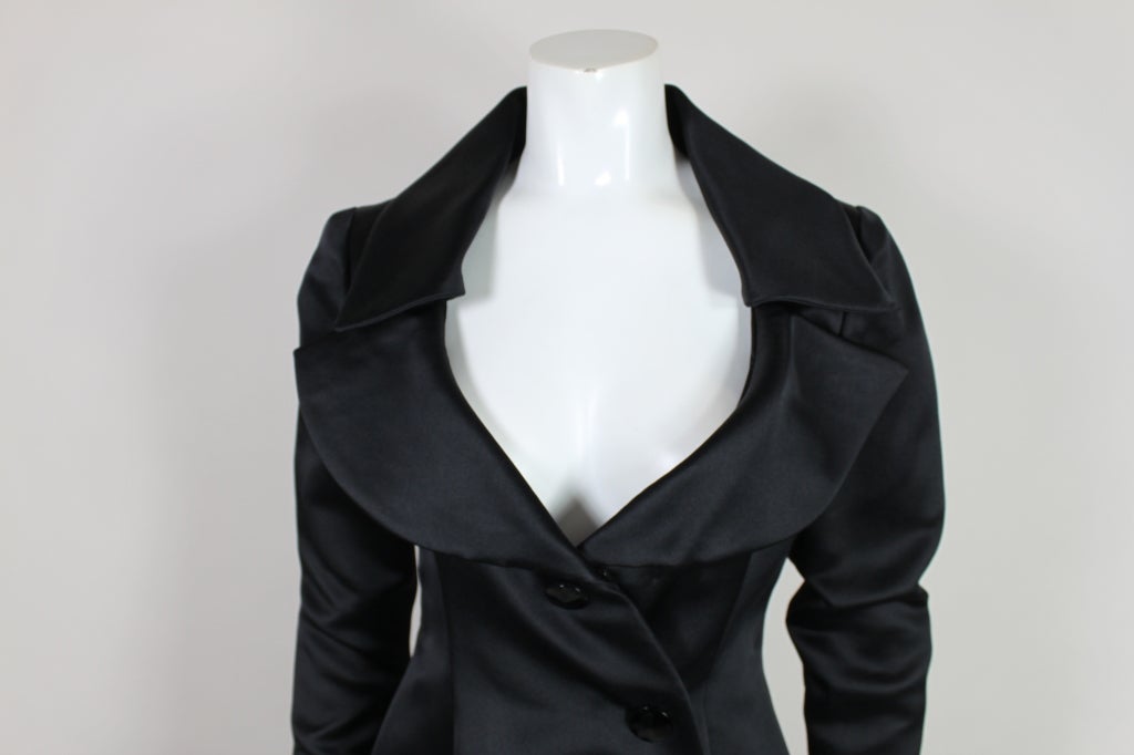 1990's Lifetime Givenchy Couture Black Satin Coat Dress For Sale 2