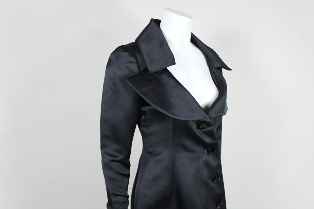 1990's Lifetime Givenchy Couture Black Satin Coat Dress For Sale 3
