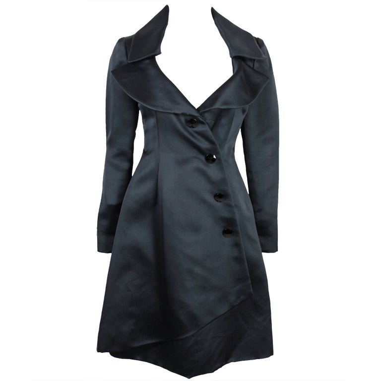 1990's Lifetime Givenchy Couture Black Satin Coat Dress For Sale