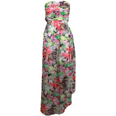1970's Oscar de la Renta Floral Chiffon Wrap Dress