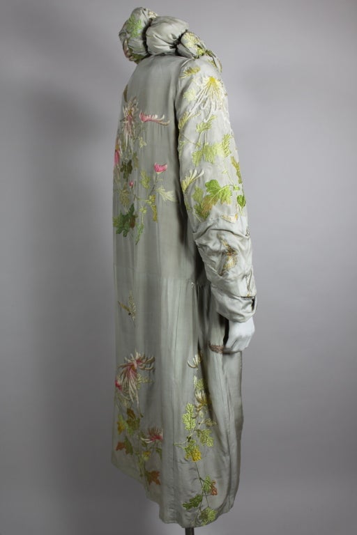 1920's Dove Grey Silk Coat with Asian Embroidery 1