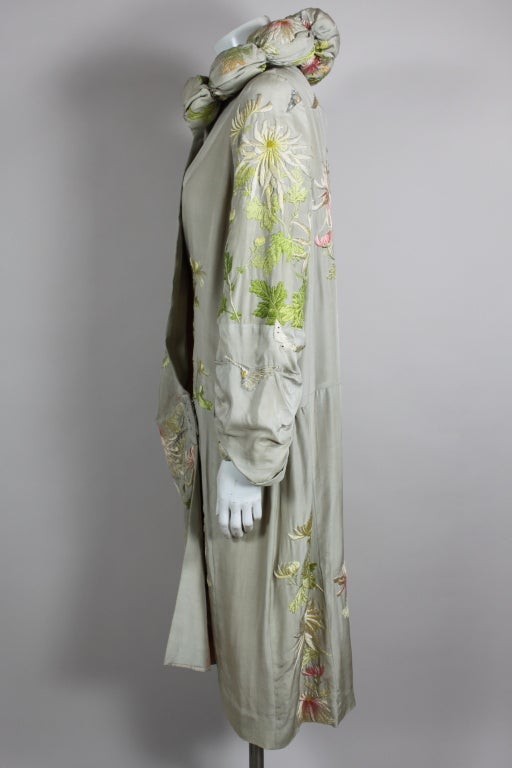 1920's Dove Grey Silk Coat with Asian Embroidery 2