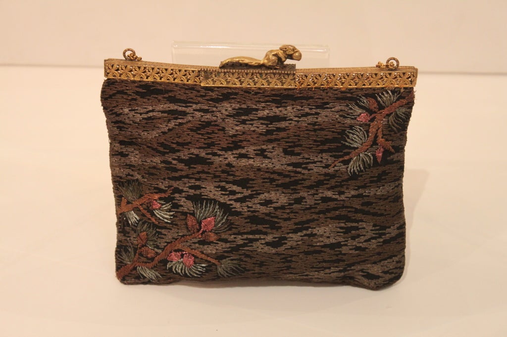 1920s Hand Embroidered Evening Bag with Squirrels 1