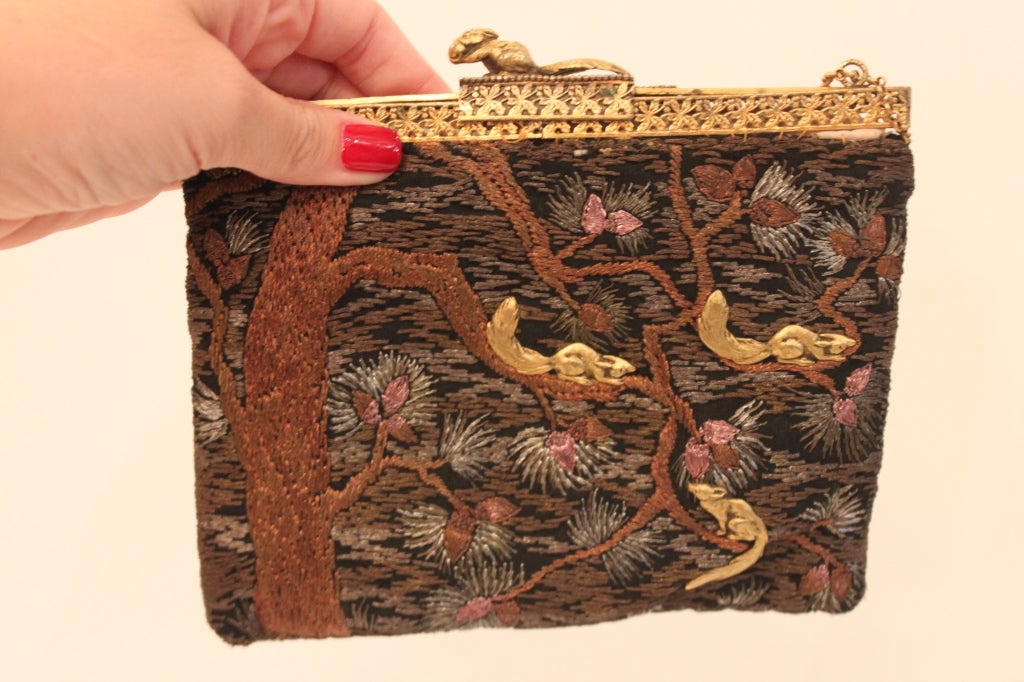 1920s Hand Embroidered Evening Bag with Squirrels 2