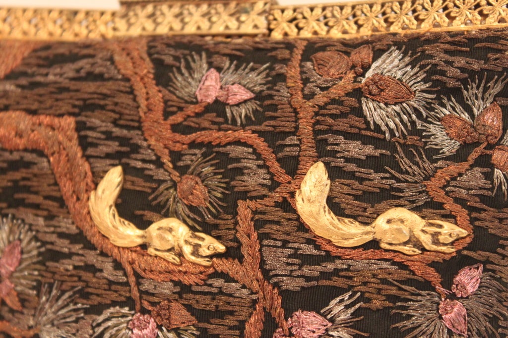 1920s Hand Embroidered Evening Bag with Squirrels 4