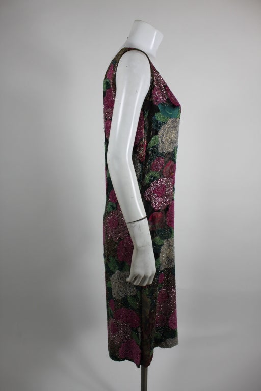Women's 1920s Kaphan Hand-Beaded Floral Lamé Party Dress For Sale