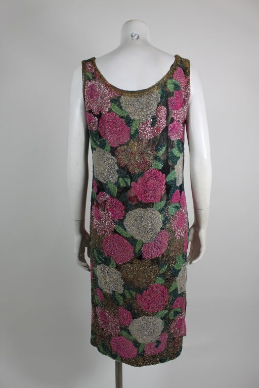 1920s Kaphan Hand-Beaded Floral Lamé Party Dress For Sale 1