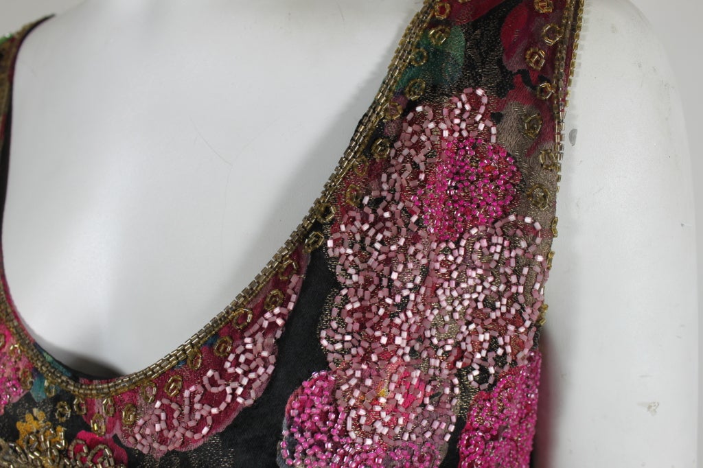 1920s Kaphan Hand-Beaded Floral Lamé Party Dress For Sale 2