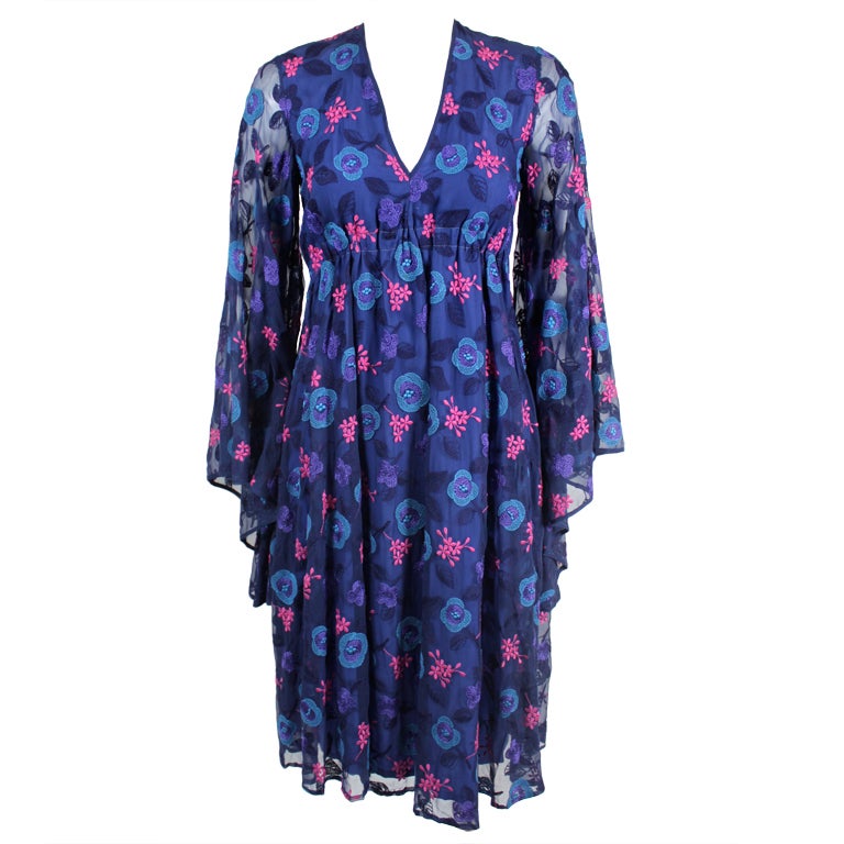 Late 1960’s Philippe Venet Embroidered Floral Cocktail Dress at 1stDibs