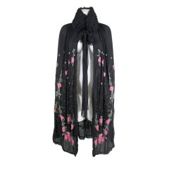 1920’s Silk Crepe Cape with Beaded Floral Embroidery