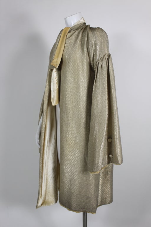 Brown 1920’s Shimmering Gold Silk Lamé Duster Coat For Sale