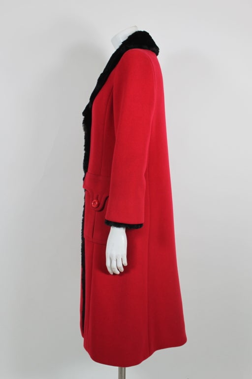 Women's Balmain 1960s Lipstick Red Coat with Fur Trim For Sale