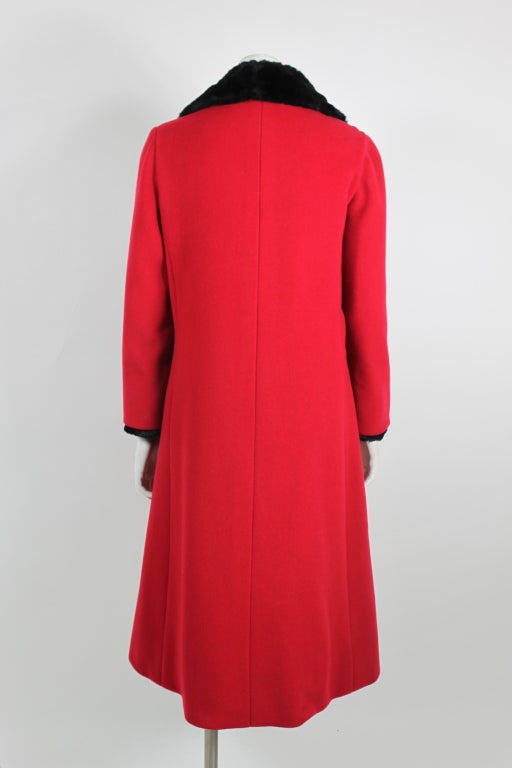 Balmain 1960s Lipstick Red Coat with Fur Trim For Sale 2