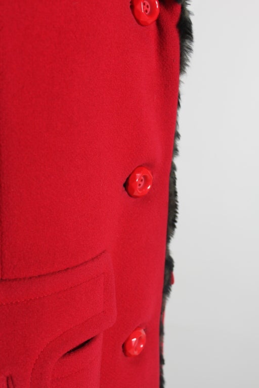 Balmain 1960s Lipstick Red Coat with Fur Trim For Sale 3