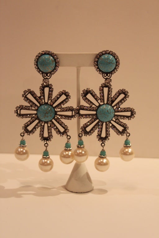 Women's VRBA Rhinestone Daisy Chandelier Earrings