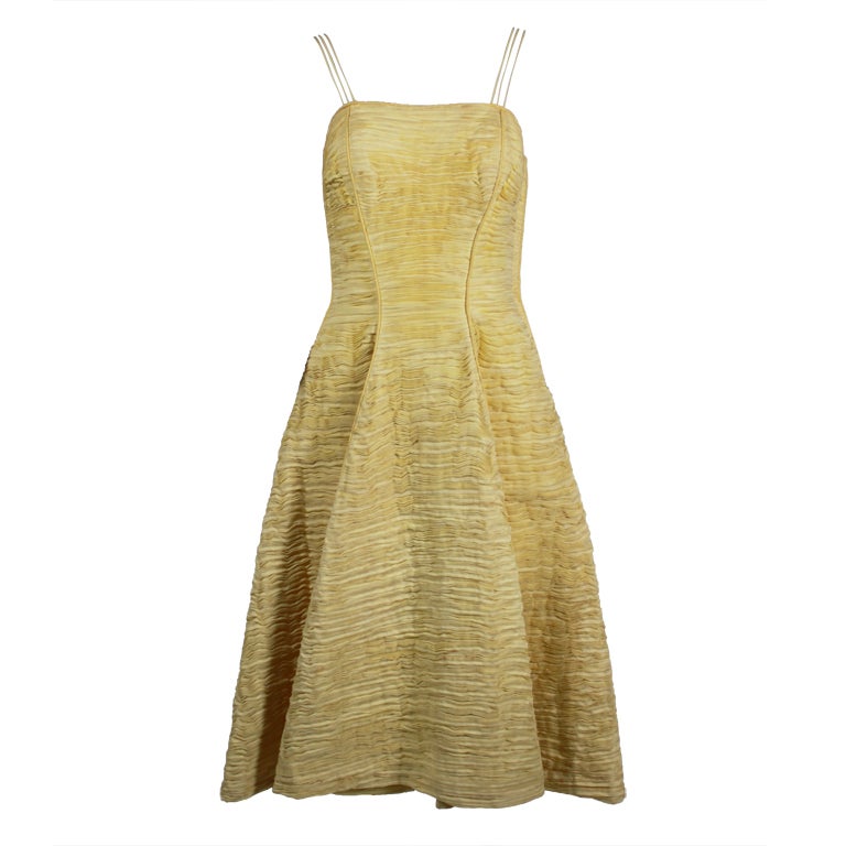 1950's Sybil Connolly Hand Pleated Linen Dress