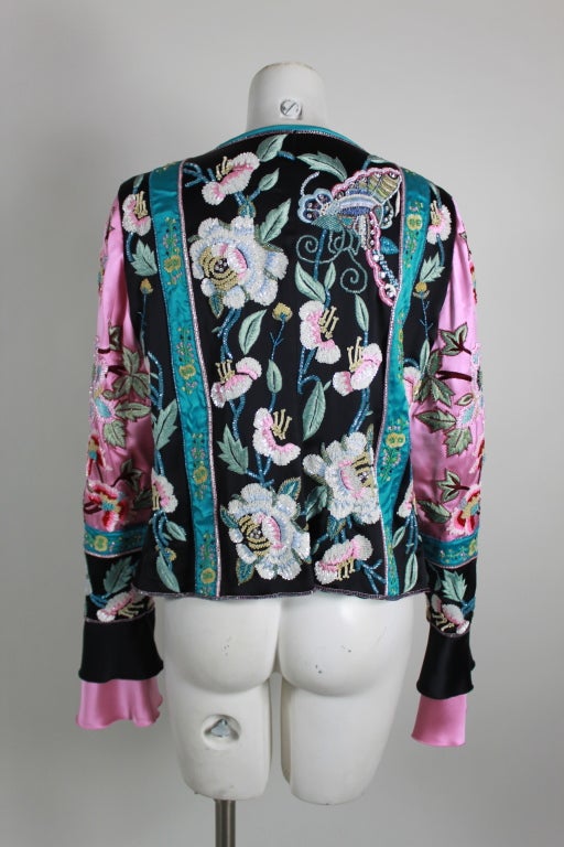 Valentino Heavily Embroidered Silk Evening Jacket In Excellent Condition For Sale In Los Angeles, CA