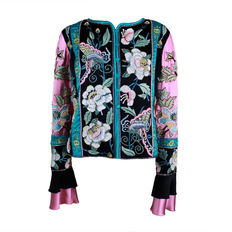 Valentino Heavily Embroidered Silk Evening Jacket For Sale