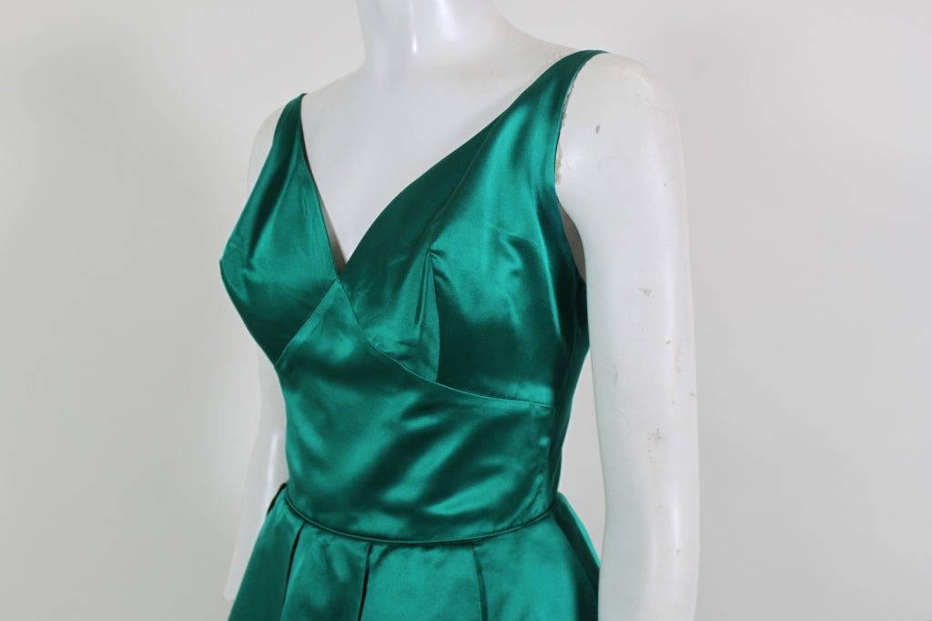 emerald green satin dress