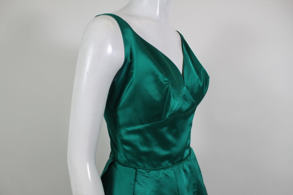 Blue 1950’s Emerald Green Satin Ball Gown with Petal Skirt For Sale