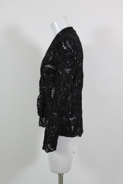 Black Armani Sequined Tulle Rosette Evening Jacket