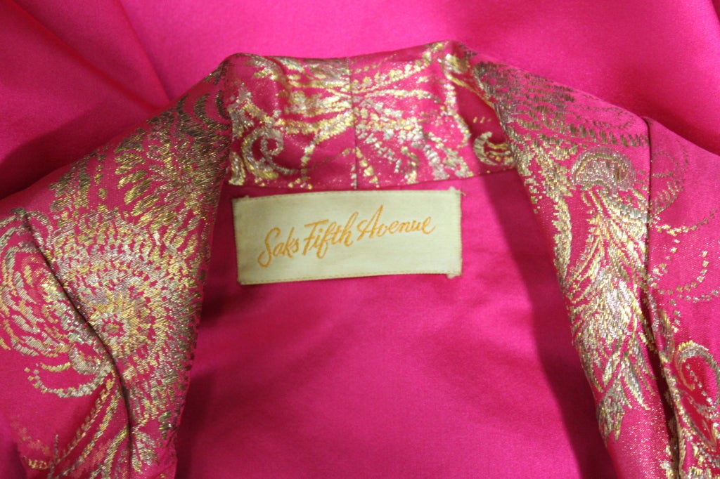 1960’s Hot Pink Brocade Saks Fifth Avenue Dress with Coat 6