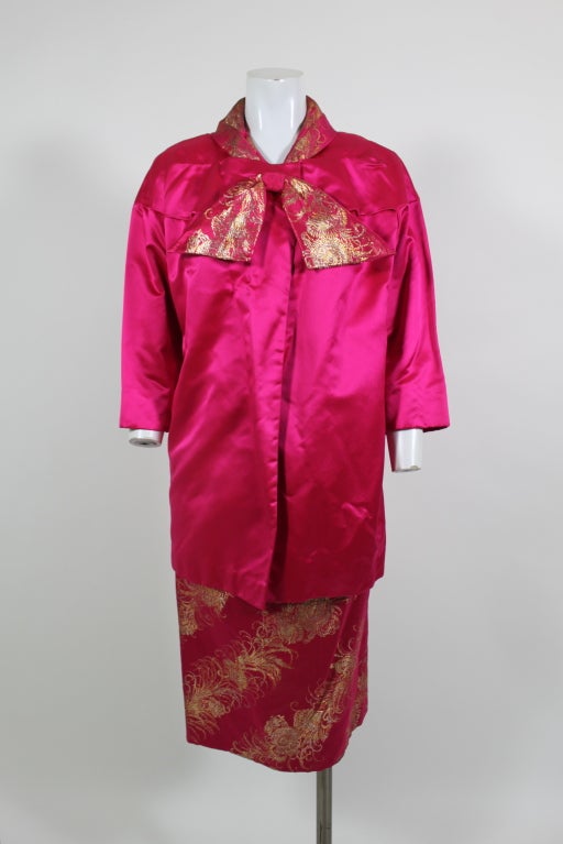 1960’s Hot Pink Brocade Saks Fifth Avenue Dress with Coat 2