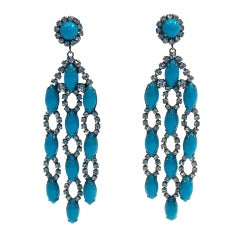 1960s KJL Crystal and Faux Turquoise Chandelier Earrings