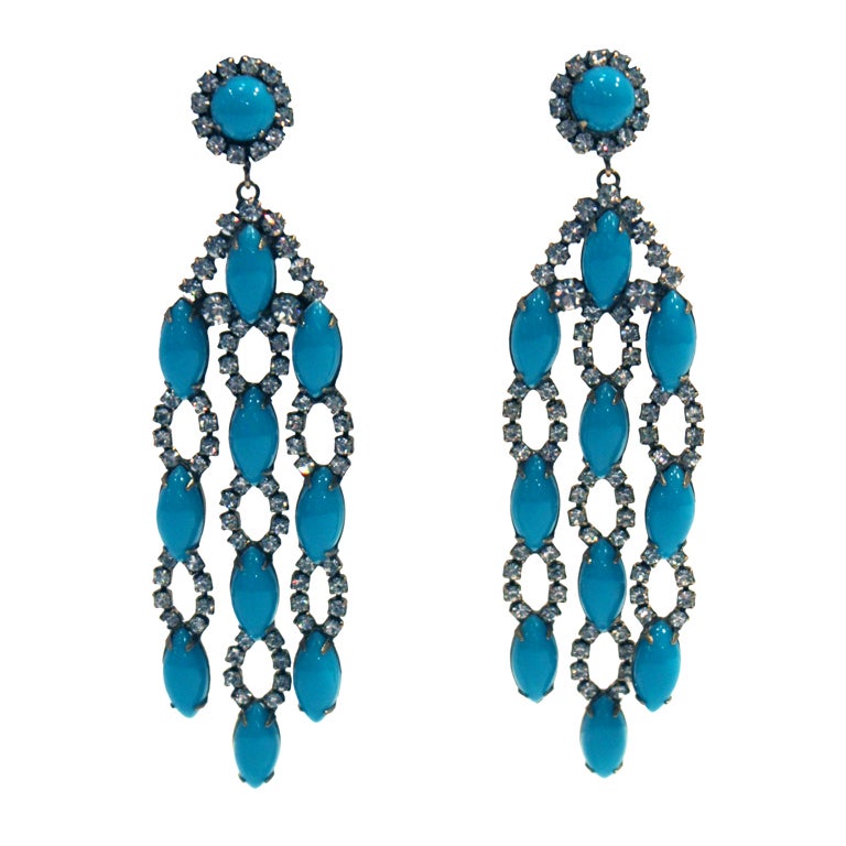 1960s Kjl Crystal And Faux Turquoise Chandelier Earrings At 1stdibs 1960s Kjl Crystal And Faux Turquoise Chandelier Earrings For