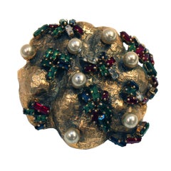 1960
s Christian Dior Rhinestone and Pearl Studded Gilt Brooch
