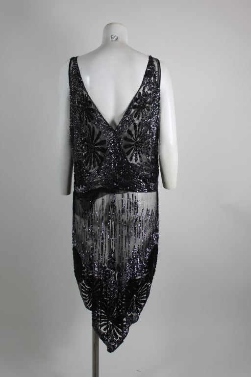 1920s Sequined Tulle Flapper Dress In Excellent Condition In Los Angeles, CA