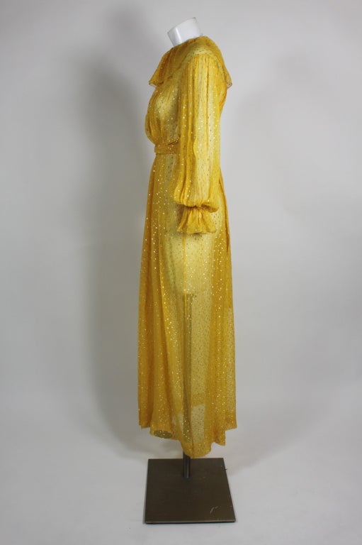 Women's 1970s Christian Dior Yellow Silk Lamé Gown