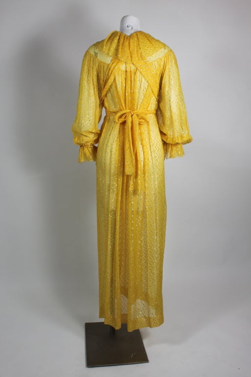 1970s Christian Dior Yellow Silk Lamé Gown 1