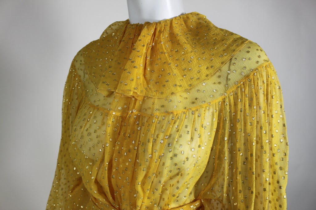 1970s Christian Dior Yellow Silk Lamé Gown 2