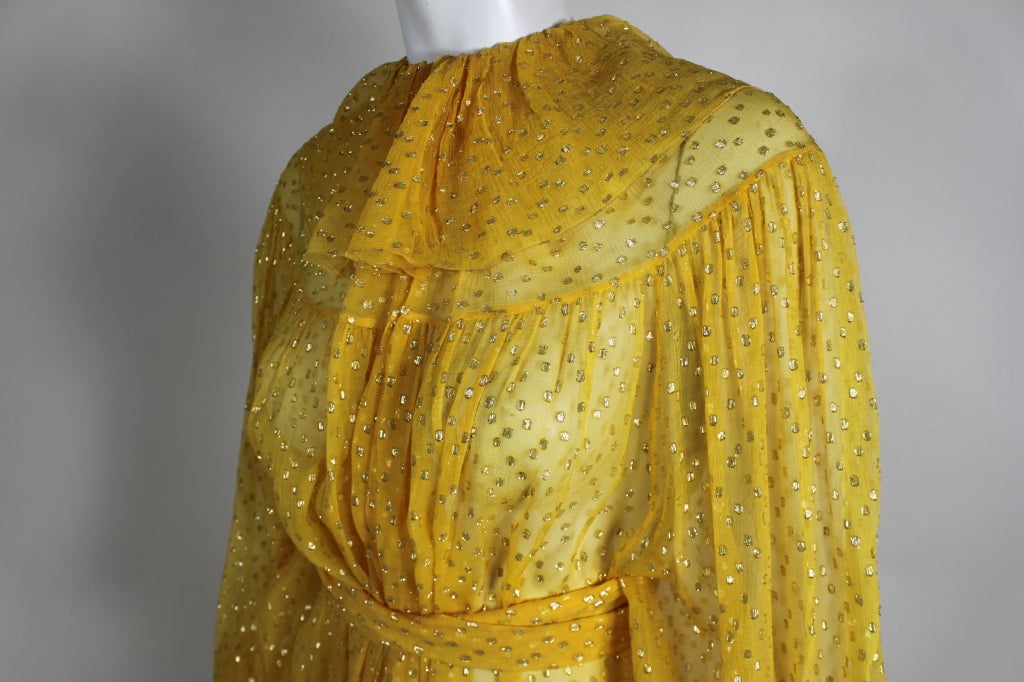 1970s Christian Dior Yellow Silk Lamé Gown 3