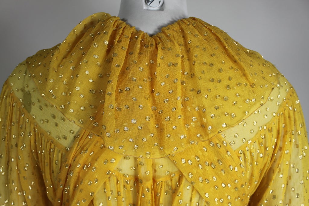 1970s Christian Dior Yellow Silk Lamé Gown 4