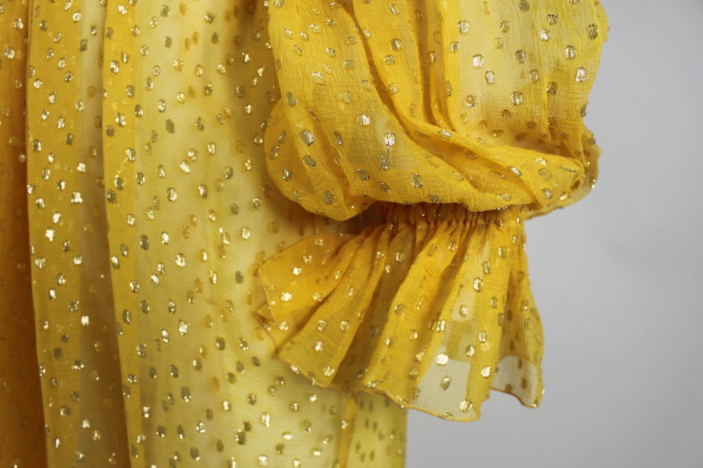 1970s Christian Dior Yellow Silk Lamé Gown 5