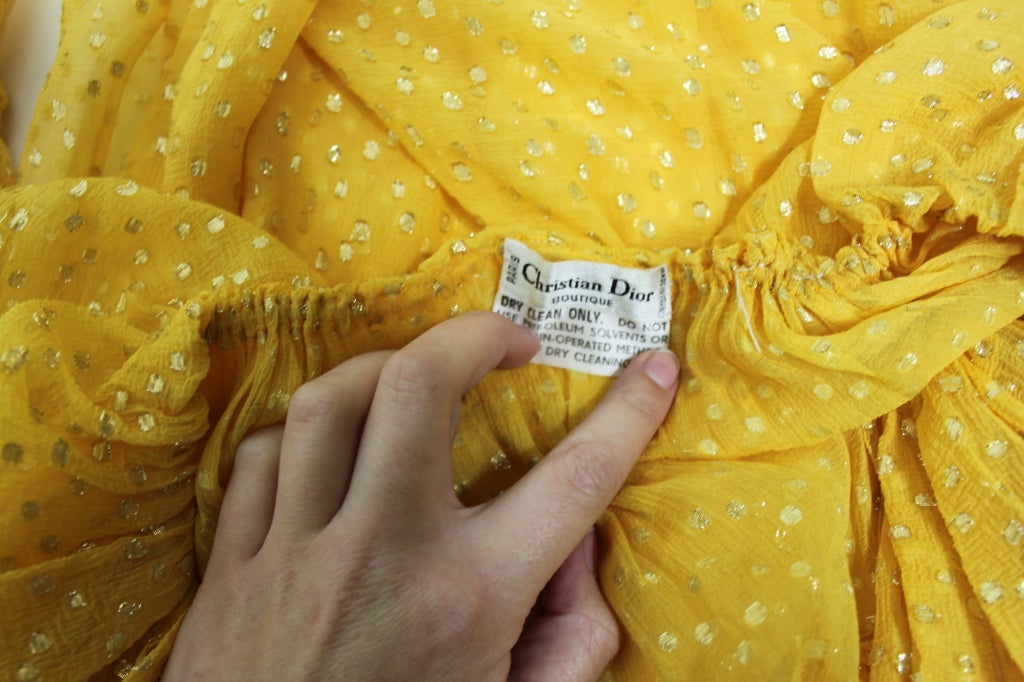 1970s Christian Dior Yellow Silk Lamé Gown 6