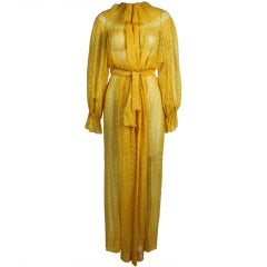1970s Christian Dior Yellow Silk Lamé Gown