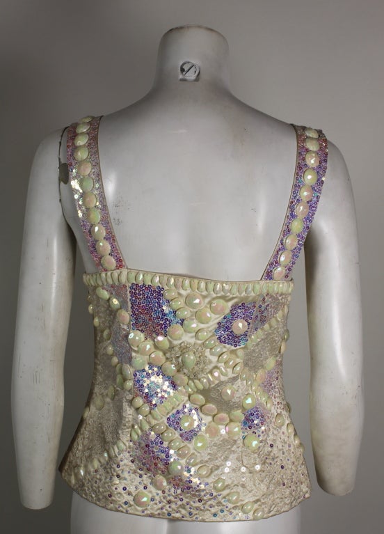 Brown 1980s Silk Beaded and Sequin Evening Top For Sale