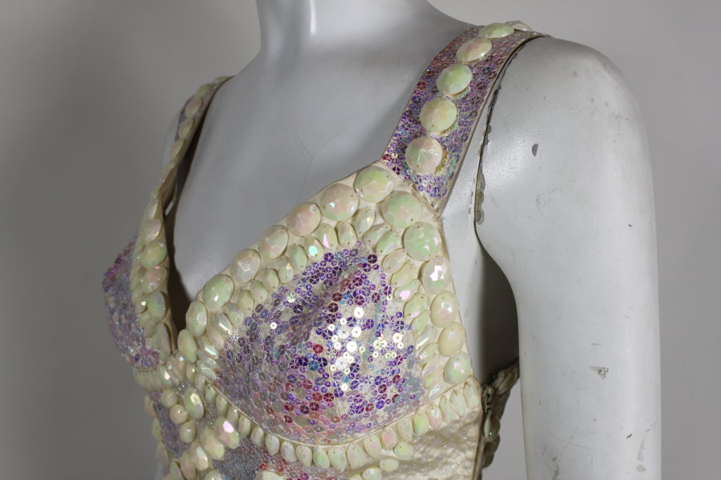 1980s Silk Beaded and Sequin Evening Top In Excellent Condition For Sale In Los Angeles, CA