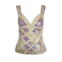 Vintage 1980s Silk Beaded and Sequin Evening Top