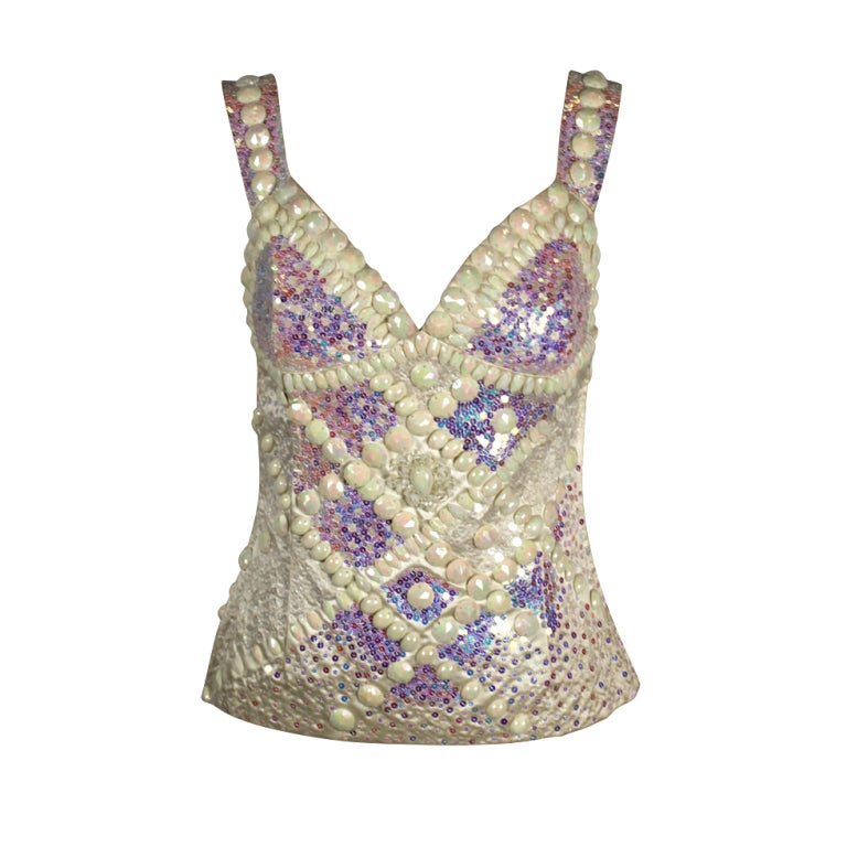 1980s Silk Beaded and Sequin Evening Top For Sale