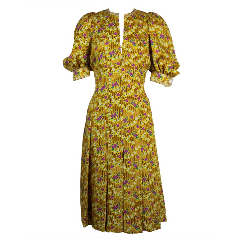 Galanos silk floral print dress For Sale